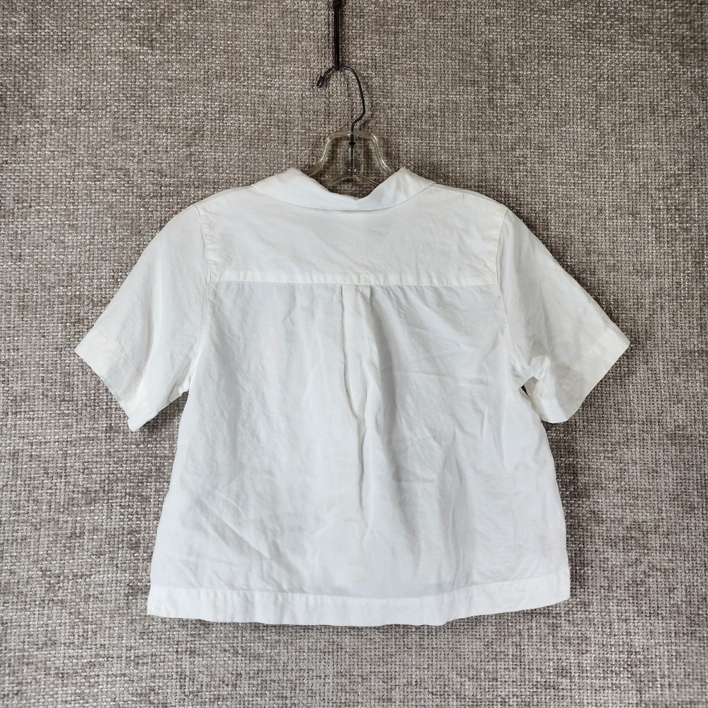 Uniqlo Linen Blend Open Collar Shirt Womens SS White Boxy Cropped Relaxed NEW - Picture 6 of 10